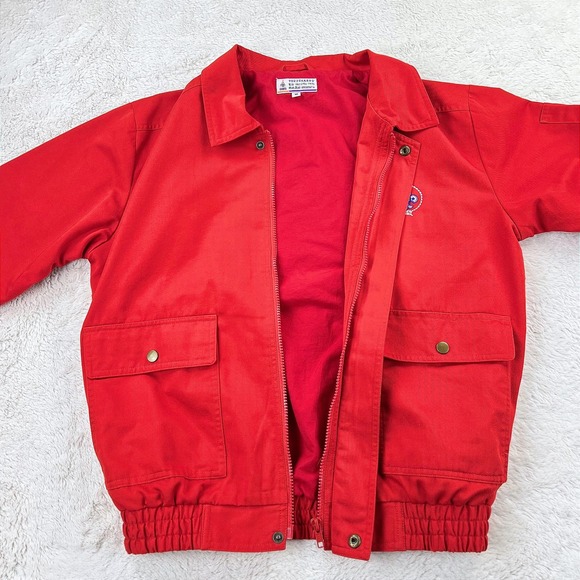 Vintage Boy Scouts of China Jacket Men's MEDIUM Red‎ Twill Bomber Zip Up Pockets - Picture 5 of 14